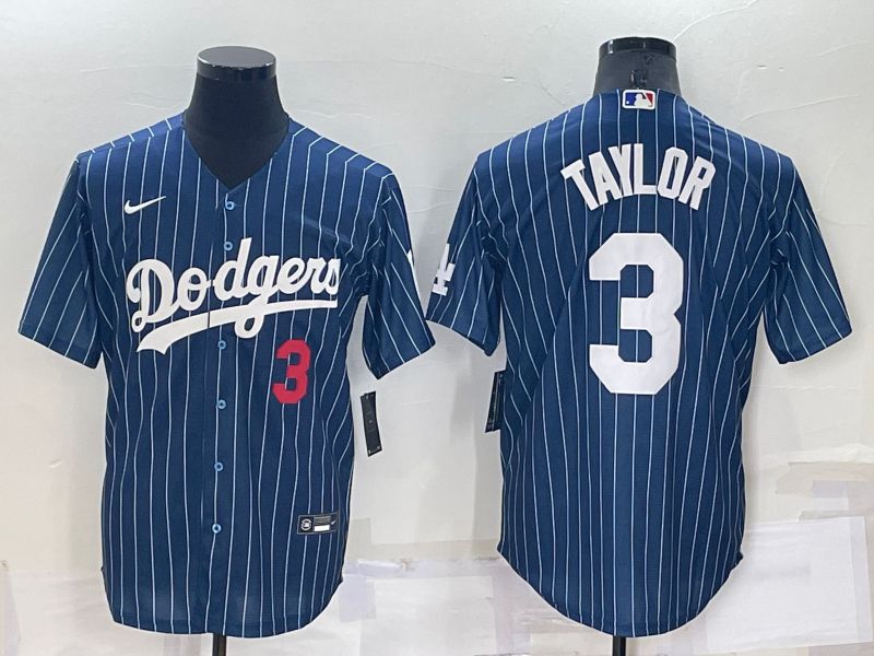 Men Los Angeles Dodgers 3 Taylor Blue Stripe Throwback Nike 2022 MLB Jersey1